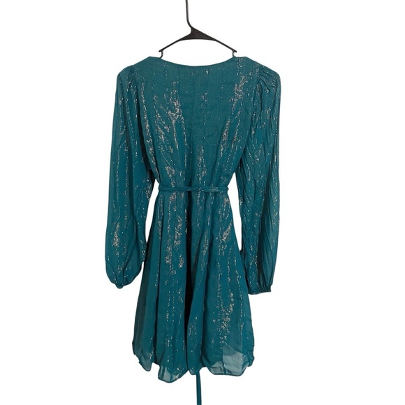 LILLY PULITZER KALIANNA DRESS *VALENCIA TEAL* METALLIC STRIPE | Long Sleeve | XS - Picture 3 of 4